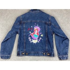 Disney Girl's Ariel Little Mermaid Embroidered Blue Denim Jean Jacket - Size M